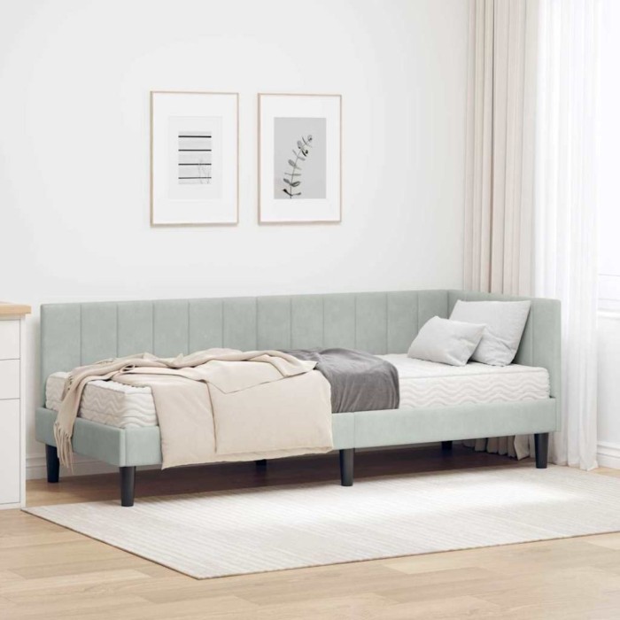 vidaXL Cadru de pat colțar cu saltea Gri deschis 80 x 200 cm Catifea 3393878