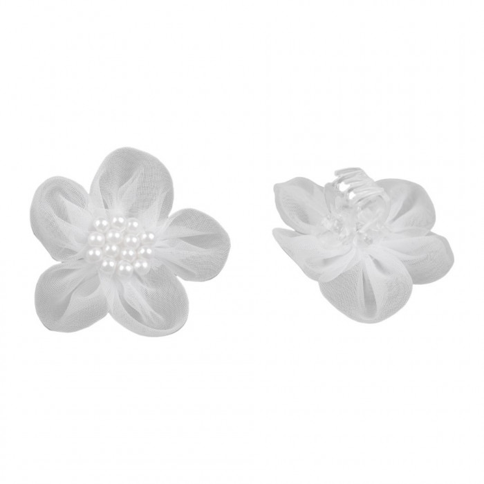 Set 3 clesti pentru par Crisalida, diametru 3,5 cm, Flori albe