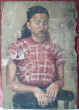 Portret de tanara femeie, pictura veche, 73 x 51 cm, Portrete, Ulei, Realism