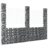 Coș gabion &icirc;n formă de U cu 3 st&acirc;lpi, 260x20x200 cm, fier