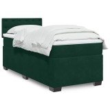 vidaXL Pat box spring cu saltea, verde &icirc;nchis, 90x200 cm, catifea 3288513