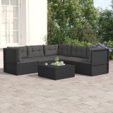 Set șezlonguri de grădină, 5 piese, cu perne, negru, poliratan
