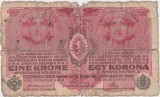 AUSTRIA UNGARIA 1 KRONE KORONA 1916 STAMPILA REGIONALA ILIZIBILA UZATA