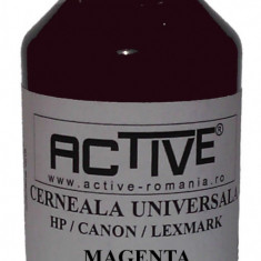 Cerneala refill Universala ACTIVE, 100 ml, Magenta / Rosu, compatibila cu cartuse inkjet HP, Lexmark, Canon