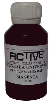 Cerneala refill Universala ACTIVE, 100 ml, Magenta / Rosu, compatibila cu cartuse inkjet HP, Lexmark, Canon foto