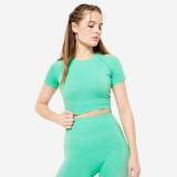 Tricou fără cusături 900 Fitness Crop top Verde Damă, Domyos