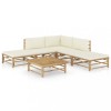 Set mobilier de gradina cu perne alb crem, 6 piese, bambus