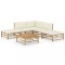 Set mobilier de gradina cu perne alb crem, 6 piese, bambus
