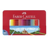 Set 60 Creioane Colorate Faber-Castell cu Accesorii: Grafit, Radiera, Ascutitoare, Cutie Metalica