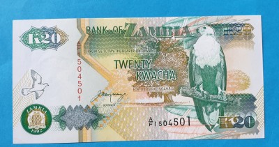 20 Kwacha 1992 Zambia - Bancnota SUPERBA - UNC foto