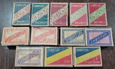 Lot 12 cutii chibrituri realizate la fabrica din Bucuresti in anii 50 Romania foto