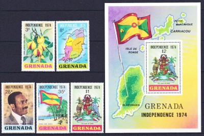 DB1 Independenta 1974 Grenada 4 v. + SS MNH foto