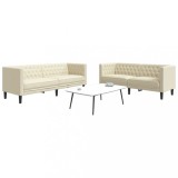 VidaXL Set canapele Chesterfield cu 2 locuri, crem, piele eco.