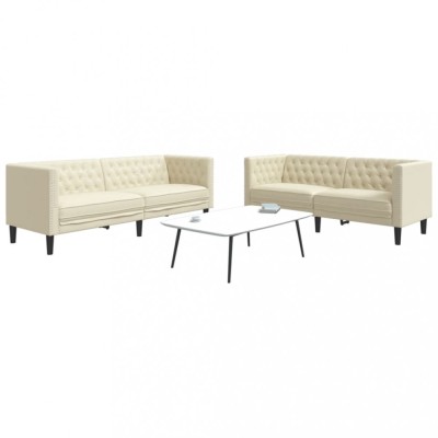 vidaXL Set canapele Chesterfield cu 2 locuri, crem, piele eco. foto