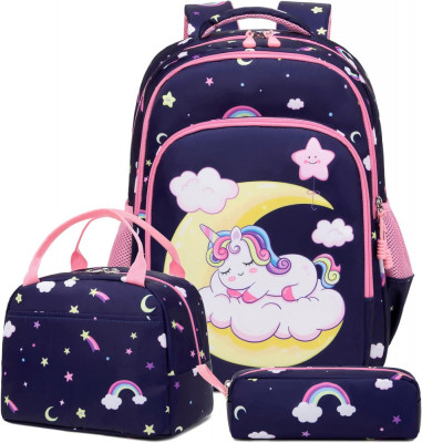 Wadalh rucsac fata unicorn scoala elementara rucsac fata Escol set sac foto