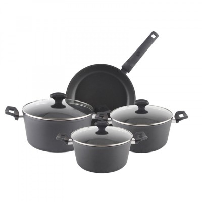Set oale aluminiu 7 piese Zilan ZLN-3277, Strat interior neaderent, Manere ebonita, Capace sticla termorezistenta foto