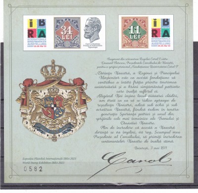 ROMANIA 2023 Expozitia Filatelica internationala IBRA Bloc cu 2 timbre LP2419b foto