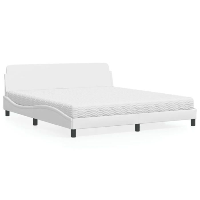 vidaXL Pat cu saltea, Dover, alb, 180x200 cm, piele ecologică 3208458