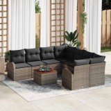 Set canapea de grădină 9 pcs Gri Mediu Rattan, Lemn