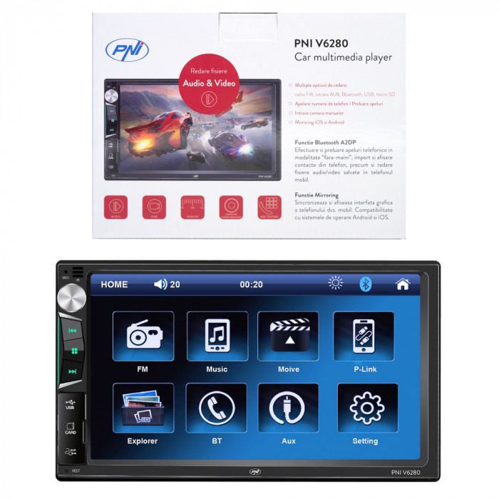 Resigilat : Multimedia player auto PNI V6280 cu touchscreen, functie Bluetooth, fu