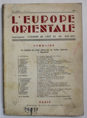 L &amp;#039;EUROPE ORIENTALE , REVUE MENSUElLE , VI e ANNEE , No. 3-4 , 1936 , TEXT IN LIMBA FRANCEZA foto