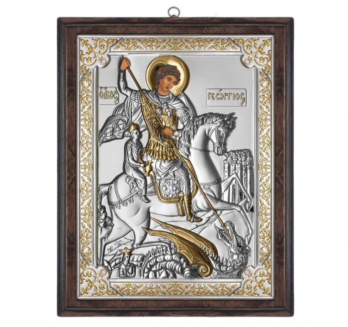 Icoana Argint Sf.Gheorghe 8X11 cm Auriu COD: 2536