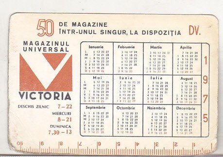 bnk cld Calendar de buzunar 1975 Magazinul Victoria