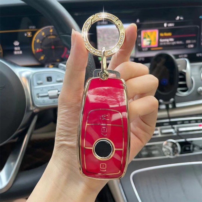 Husa de protectie premium pentru cheie auto, Elegance Luxury Cover Key, Rosie, compatibila cu Mercedes Benz A