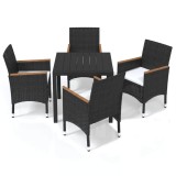Cumpara ieftin Set de masa pentru gradina cu perne, 5 piese, negru, poliratan