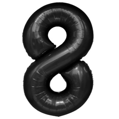 Balon din folie metalizata flippy, figurina cifra, tema aniversare 40 cm, ambalaj individual, pai inclus, umflare cu aer sau heliu, negru, cifra 8 foto