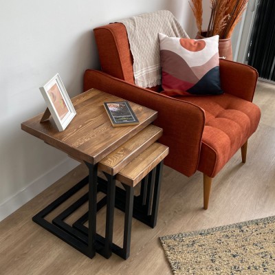 Satztisch R&amp;oslash;rvig im 3er Set Kiefernholz, gebeizt [en.casa] HausGarden Leisure foto