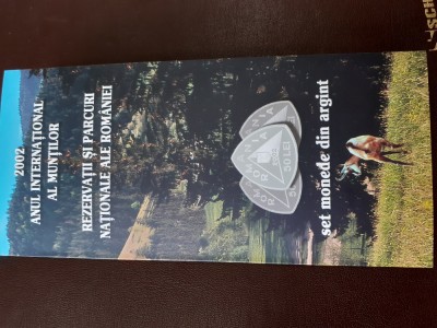 BNR doar pliantul REZERVATII SI PARCURI NATIONALE set 2002 Argint de 3 monede foto