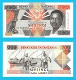Tanzania (p#25) 200 Shillings 1993 UNC 'Ghepard' serie: LT7955xx; (ROG CITITI DETALIILE!)