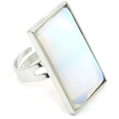 Inel Opal, piatra stabilității translucidă dreptunghi 3 cm, reglabil foto