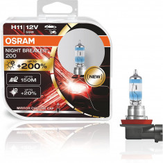 Set 2 becuri halogen H11 12V 55 W Osram Night Breaker +200%