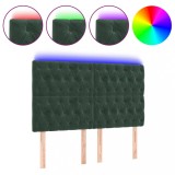 Cumpara ieftin Tablie de pat cu LED, verde inchis, 144x7x118/128 cm, catifea