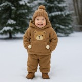 Cumpara ieftin Set pufos hanorac si pantaloni Welsoft - Brown (Marime Disponibila: 2-3 ani)