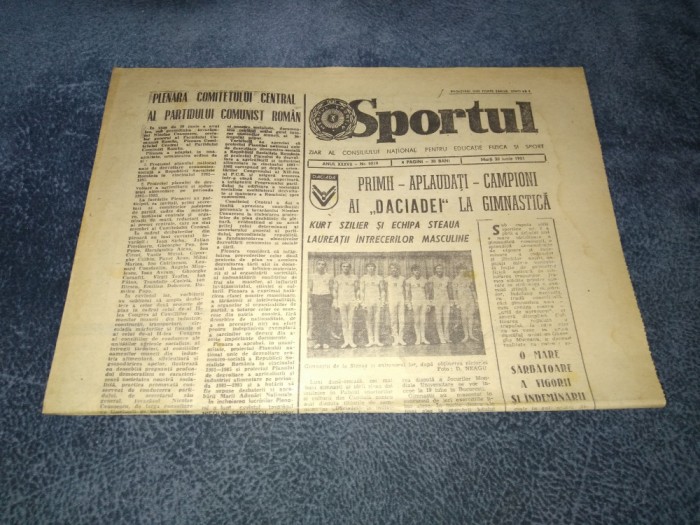 ZIARUL SPORTUL 30 IUNIE 1981