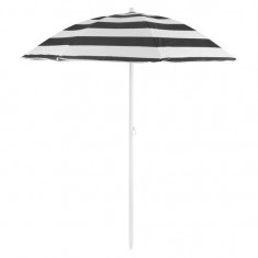 Umbrela plaja, Strend Pro, cu inclinatie, model dungi, negru si alb, 180 cm GartenVIP DiyLine foto