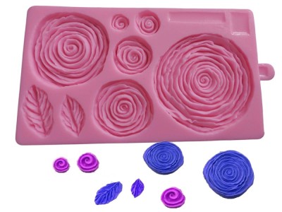 Matrita din silicon, trandafiri si frunze pentru fondant, ciocolata si pasta de zahar, 11 x 20 cm, 553COF foto