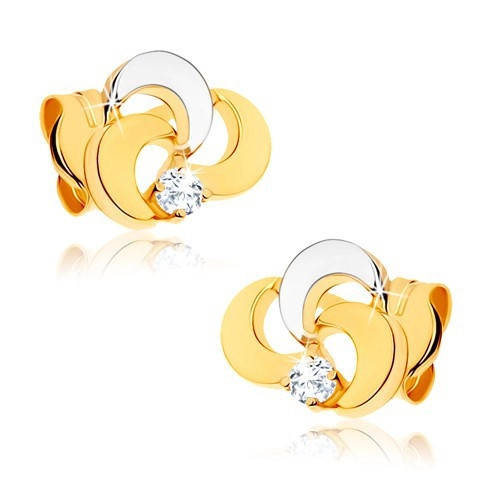 Cercei din aur de 14K - trifoi cu diamant, model bicolor