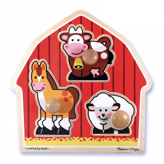 Puzzle lemn jumbo Ferma Melissa and Doug, 30 x 31 cm, 3 piese