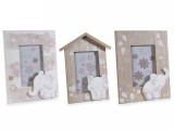 Cumpara ieftin Set 3 rame foto masa, perete lemn natur alb Elefanti cm 19 x 24 H, 9 x 14 H