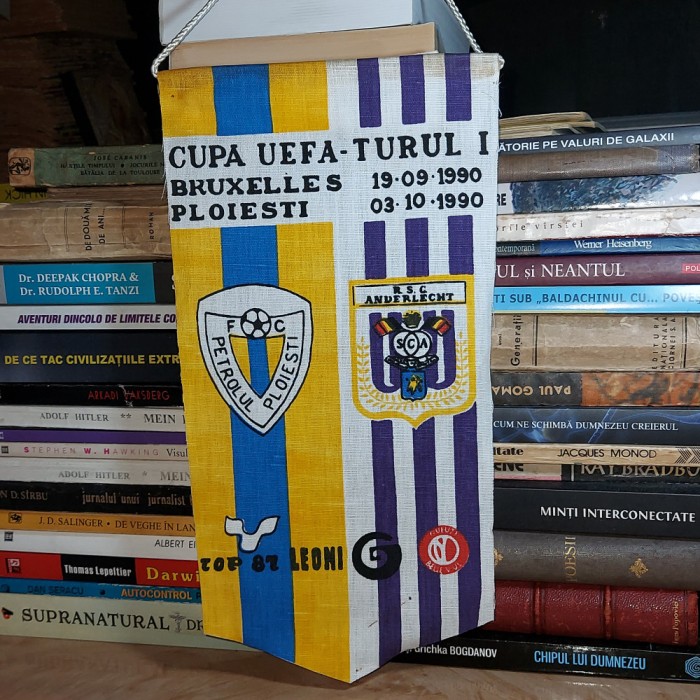 FANION FOTBAL * PETROLUL PLOIESTI-ANDERLECHT BRUXELLES , CUPA UEFA TURUL I ,1990