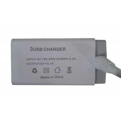 Incarcator de retea pentru telefoane,tablete si alte dispozitive cu 3 porturi USB,cablu MicroUSB,5.1 foto