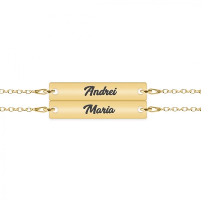 Chris - Set bratari personalizate tablita cu nume pentru cuplu din argint 925 placat cu aur galben 24K foto