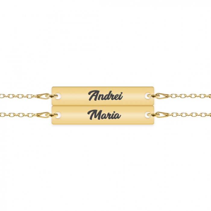Chris - Set bratari personalizate tablita cu nume pentru cuplu din argint 925 placat cu aur galben 24K