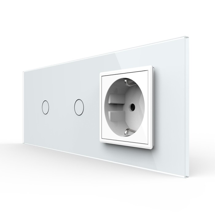 Intrerupator Simplu + Simplu + Priza LIVOLO cu Rama Din Sticla, Standard Italian, 6M SmartElectro IntelligentHouse