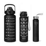 Cumpara ieftin Set 3 sticle de apa, mesaje motivationale, plastic, pai, 2000 ml, 900 ml, 300 ml, fara BPA, negru