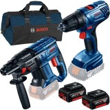 Bosch GBH 180-LI + GSR 180-LI - Rotopercutor SDS-Plus 2 J + Masina de gaurit si insurubat 54 Nm + Set 2 acumulatori si incarcator Li-Ion 18 V 4 Ah + G